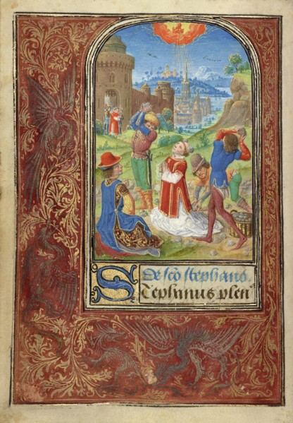 The Stoning of Saint Stephen; Lieven van Lathem, Flemish, about 1430 - 1493, Ghent, written, Belgium; 1469; Tempera colors