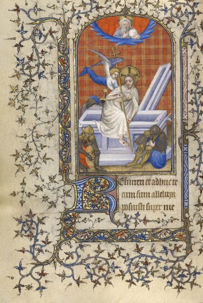 The Resurrection; Paris, or, France; about 1410; Tempera colors, gold leaf, gold paint, and ink on parchment