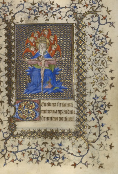 The Trinity; Bourges, probably, France; about 1410; Tempera colors, gold leaf, gold paint, and ink on parchment