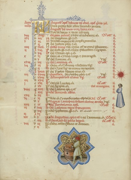 A Man Making a Barrel; Zodiacal Sign of Virgo; Master of the Brussels Initials, Italian, active about 1389 - 1410, Bologna