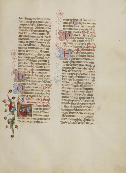 Initial C: Saint Lawrence; Master of the Brussels Initials, Italian, active about 1389 - 1410, Bologna, Emilia-Romagna, Italy