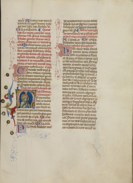 Initial M: Saint Sabina; Master of the Brussels Initials, Italian, active about 1389 - 1410, Bologna, Emilia-Romagna, Italy