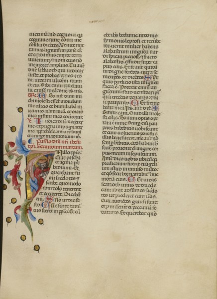 Initial I: Saint Mark; Master of the Brussels Initials, Italian, active about 1389 - 1410, Bologna, Emilia-Romagna, Italy