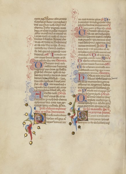 Initial O: Saint Felix; Initial S: Saint Marcellus; Master of the Brussels Initials, Italian, active about 1389 - 1410, Bologna