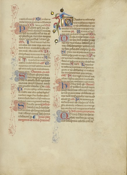 Initial L: Saint Prisca; Master of the Brussels Initials, Italian, active about 1389 - 1410, Bologna, Emilia-Romagna, Italy