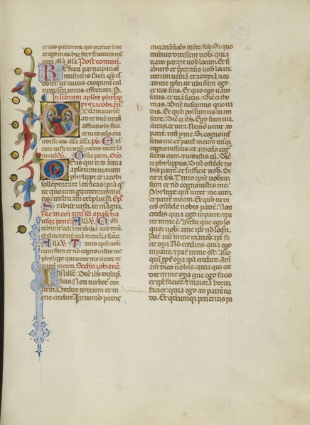 Initial E: Saints Phillip and James; Master of the Brussels Initials, Italian, active about 1389 - 1410, Bologna