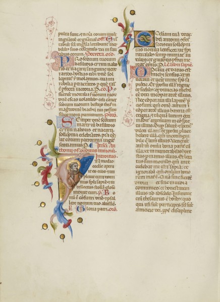 Initial I: Saint Anthony of Padua; Master of the Brussels Initials, Italian, active about 1389 - 1410, Bologna, Emilia-Romagna
