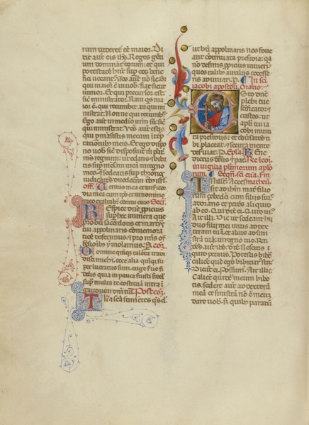 Initial E: Saint James the Greater; Master of the Brussels Initials, Italian, active about 1389 - 1410, Bologna, Emilia-Romagna