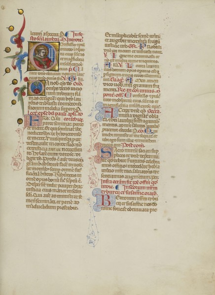 Initial C: Saint Lawrence; Master of the Brussels Initials, Italian, active about 1389 - 1410, Bologna, Emilia-Romagna, Italy