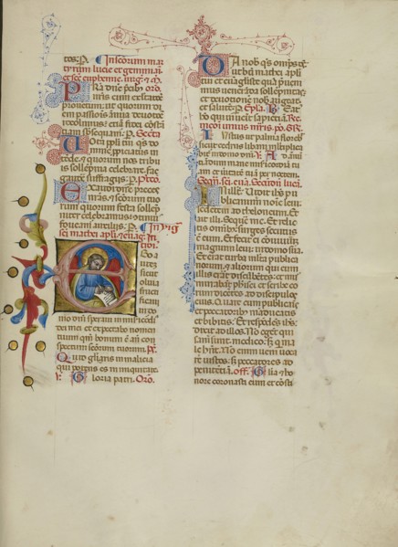 Initial E: Saint Matthew; Master of the Brussels Initials, Italian, active about 1389 - 1410, Bologna, Emilia-Romagna, Italy