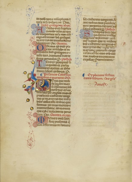 Initial D: Saint Catherine; Master of the Brussels Initials, Italian, active about 1389 - 1410, Bologna, Emilia-Romagna, Italy