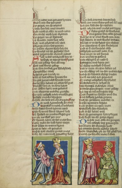 Joseph and Potiphar's Wife; Potiphar's Wife Accusing Joseph; Regensburg, Bavaria, Germany; about 1400 - 1410; Tempera colors