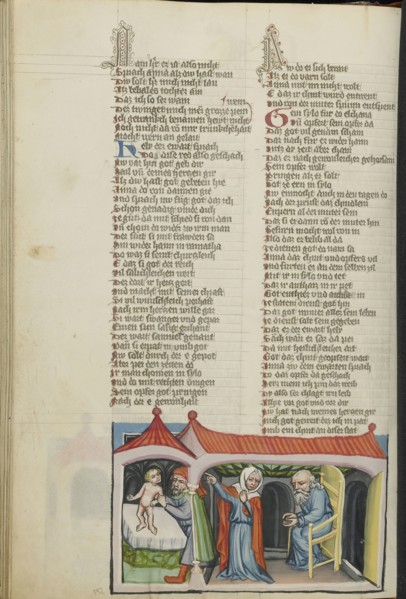 The Presentation of Samuel in the Temple; Regensburg, Bavaria, Germany; about 1400 - 1410; Tempera colors, gold, silver paint