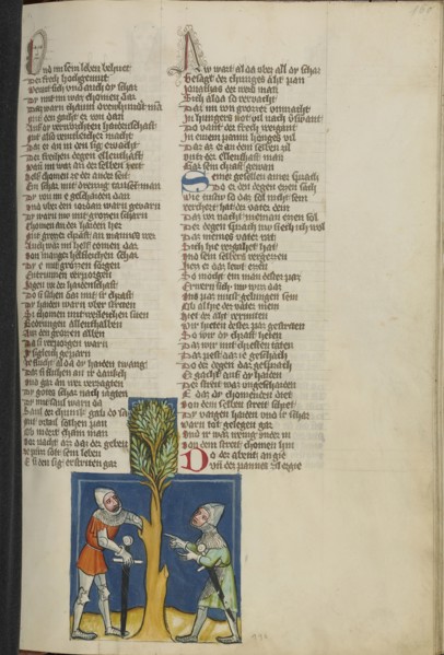 Jonathan Disobeying the Prohibition to Eat; Regensburg, Bavaria, Germany; about 1400 - 1410; Tempera colors, gold, silver paint