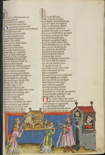 David before the Ark of the Covenant; Michal's Mockery; Regensburg, Bavaria, Germany; about 1400 - 1410; Tempera colors, gold