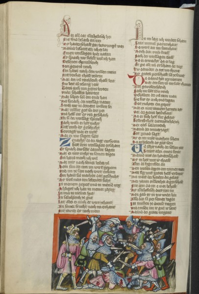 The Defeat of the Philistines; Regensburg, Bavaria, Germany; about 1400 - 1410; Tempera colors, gold, silver paint, and ink