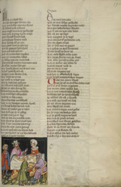 Uriah at David's Table; Regensburg, Bavaria, Germany; about 1400 - 1410; Tempera colors, gold, silver paint, and ink