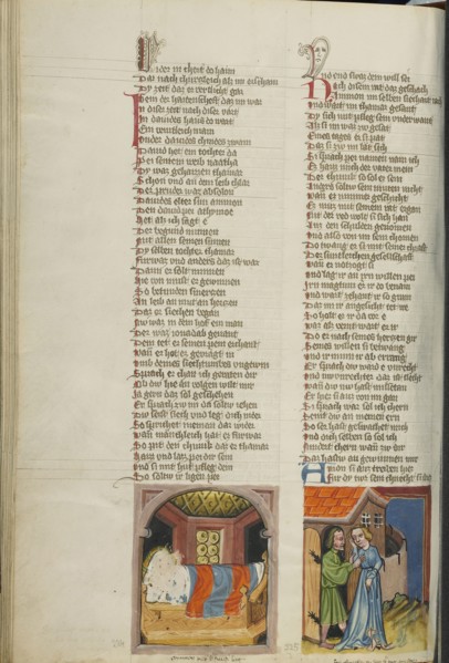 Amnon Raping Tamar; Amnon Throwing Tamar Out of his House; Regensburg, Bavaria, Germany; about 1400 - 1410; Tempera colors, gold