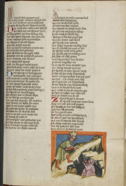 Daniel's Rescue from the Lions' Den; Regensburg, Bavaria, Germany; about 1400 - 1410; Tempera colors, gold, silver paint