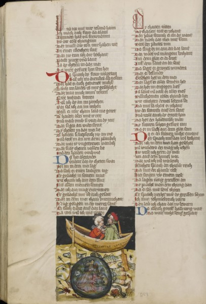 Alexander the Great under Water; Regensburg, Bavaria, Germany; about 1400 - 1410; Tempera colors, gold, silver paint, and ink