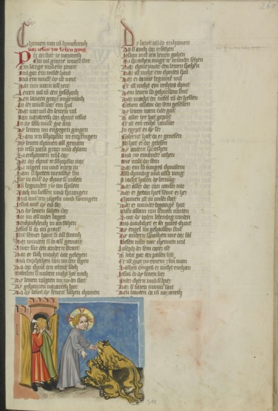 Lions Recognizing Jesus; Regensburg, Bavaria, Germany; about 1400 - 1410; Tempera colors, gold, silver paint, and ink