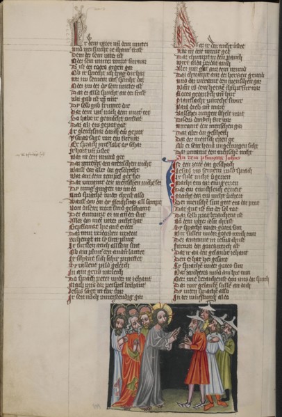 Christ and his Apostles before the People; Regensburg, Bavaria, Germany; about 1400 - 1410; Tempera colors, gold, silver paint