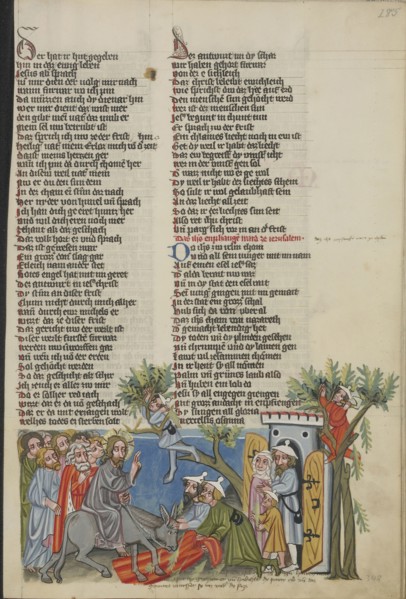 The Entry into Jerusalem; Regensburg, Bavaria, Germany; about 1400 - 1410; Tempera colors, gold, silver paint, and ink