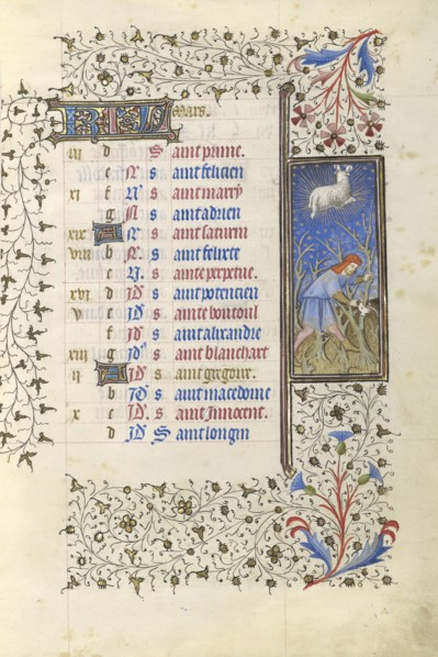 A Man Pruning Vines; Workshop of the Rohan Master, French, active about 1410 - 1440, Paris, France; about 1415 - 1420; Tempera