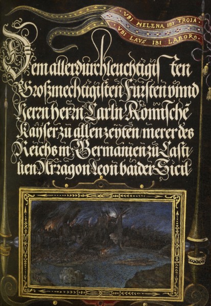 The Burning of Troy; Joris Hoefnagel, Flemish , Hungarian, 1542 - 1600, and Georg Bocskay, Hungarian, died 1575, Vienna