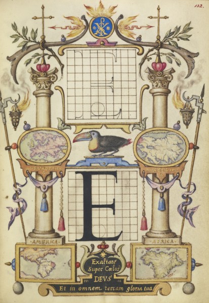Guide for Constructing the Letter E; Joris Hoefnagel, Flemish , Hungarian, 1542 - 1600, Vienna, Austria; about 1591 - 1596