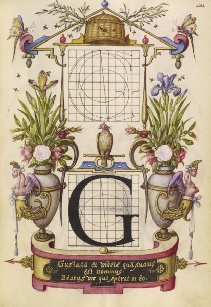 Guide for Constructing the Letter G; Joris Hoefnagel, Flemish , Hungarian, 1542 - 1600, Vienna, Austria; about 1591 - 1596