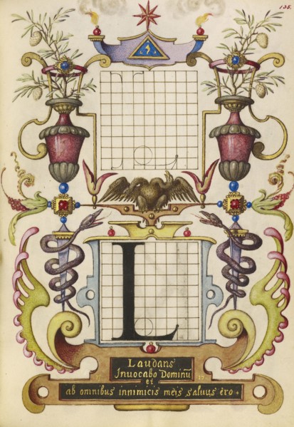 Guide for Constructing the Letter L; Joris Hoefnagel, Flemish , Hungarian, 1542 - 1600, Vienna, Austria; about 1591 - 1596