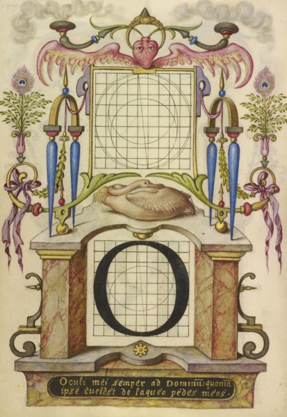 Guide for Constructing the Letter O; Joris Hoefnagel, Flemish , Hungarian, 1542 - 1600, Vienna, Austria; about 1591 - 1596