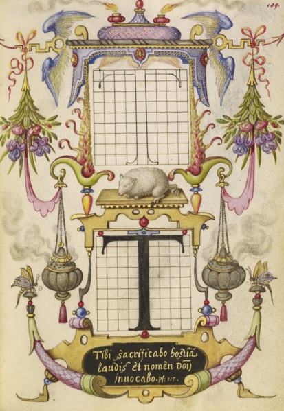 Guide for Constructing the Letter T; Joris Hoefnagel, Flemish , Hungarian, 1542 - 1600, Vienna, Austria; about 1591 - 1596