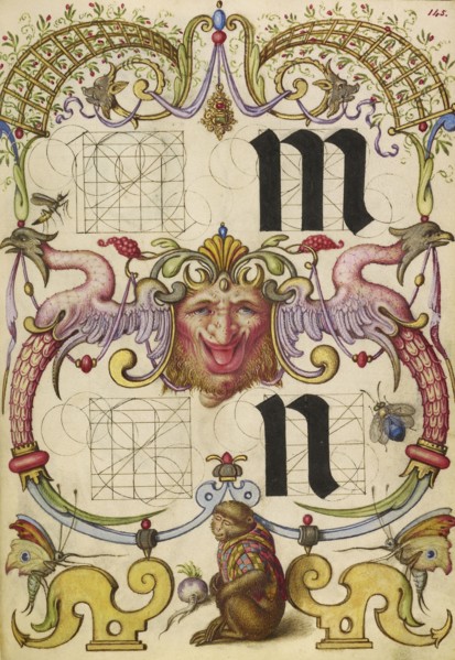 Guide for Constructing the Letters m and n; Joris Hoefnagel, Flemish , Hungarian, 1542 - 1600, Vienna, Austria; about 1591