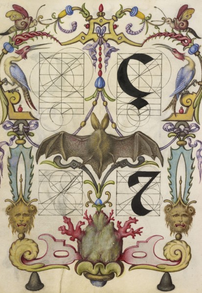Guide for Constructing the Letters ç and tironian et; Joris Hoefnagel, Flemish , Hungarian, 1542 - 1600, Vienna, Austria