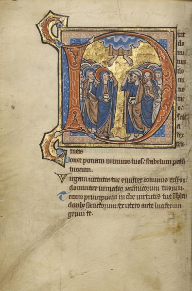 Initial D: The Ascension; Bruges, possibly, Belgium; mid-1200s; Tempera colors, gold leaf, and ink on parchment; Leaf