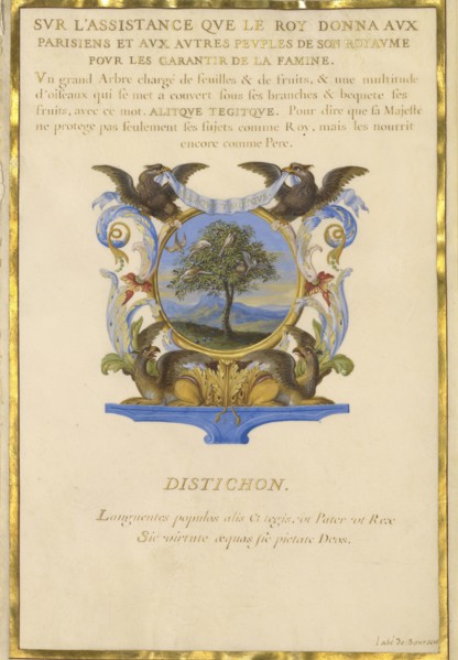 Escutcheon with a Landscape; Jacques Bailly, French, 1634 - 1679, Paris, France; about 1663 - 1668; Gouache and gold