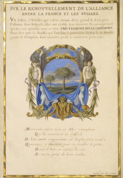 Escutcheon with a Landscape; Jacques Bailly, French, 1634 - 1679, Paris, France; about 1663 - 1668; Gouache and gold