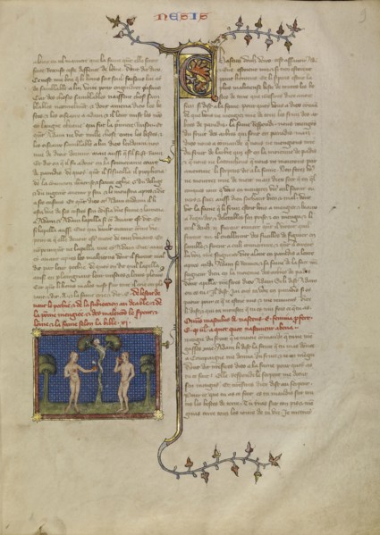 Adam and Eve Eating the Forbidden Fruit; Master of Jean de Mandeville, French, active 1350 - 1370, Paris, France; about 1360