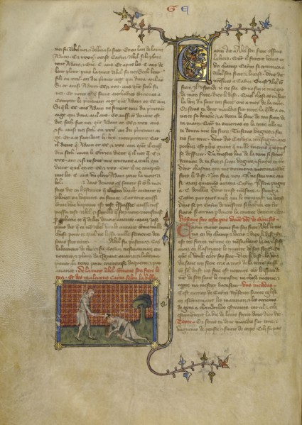 Cain Killing Abel; Master of Jean de Mandeville, French, active 1350 - 1370, Paris, France; about 1360 - 1370; Tempera colors