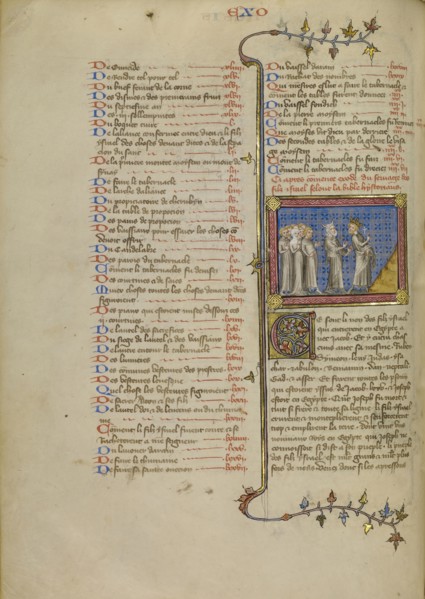 Moses and Pharaoh; Master of Jean de Mandeville, French, active 1350 - 1370, Paris, France; about 1360 - 1370; Tempera colors