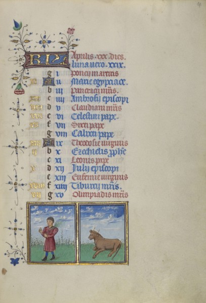 A Man Carrying Leafy Branch; Zodiacal Sign of Taurus; Master of the Lee Hours, Flemish, active about 1450 - 1470, Ghent