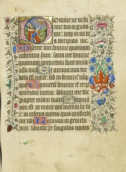 Initial D: David in Prayer; Master of Sir John Fastolf, French, active before about 1420 - about 1450, France; about 1430