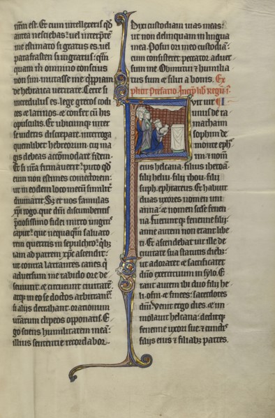 Initial F: The Sacrifice of Elkanah; Lille, probably, France; about 1270; Tempera colors, black ink, and gold leaf on parchment