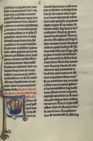 Initial F: David and the Daughters of Israel Lamenting to Saul and Jonathan; Lille, probably, France; about 1270; Tempera