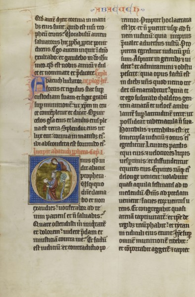 Initial O: Habakkuk with Food from God; Lille, probably, France; about 1270; Tempera colors, black ink, and gold leaf