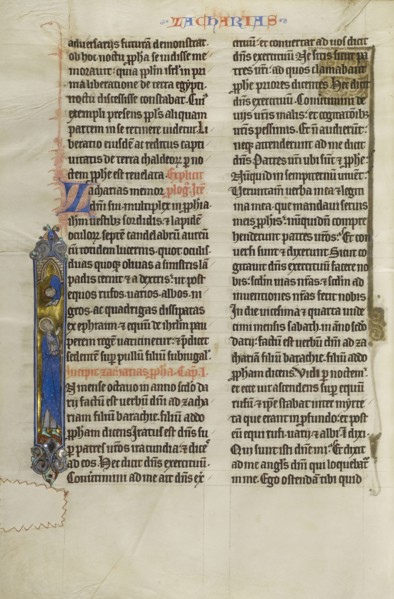 Initial I: God Speaking to Zechariah; Lille, probably, France; about 1270; Tempera colors, black ink, and gold leaf