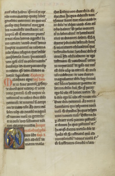 Initial O: Malachi Speaking to the Israelites; Lille, probably, France; about 1270; Tempera colors, black ink, and gold leaf
