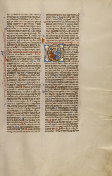 Initial D: David Reading the Psalms; Bologna, Emilia-Romagna, Italy; about 1280 - 1290; Tempera colors, gold leaf, and ink